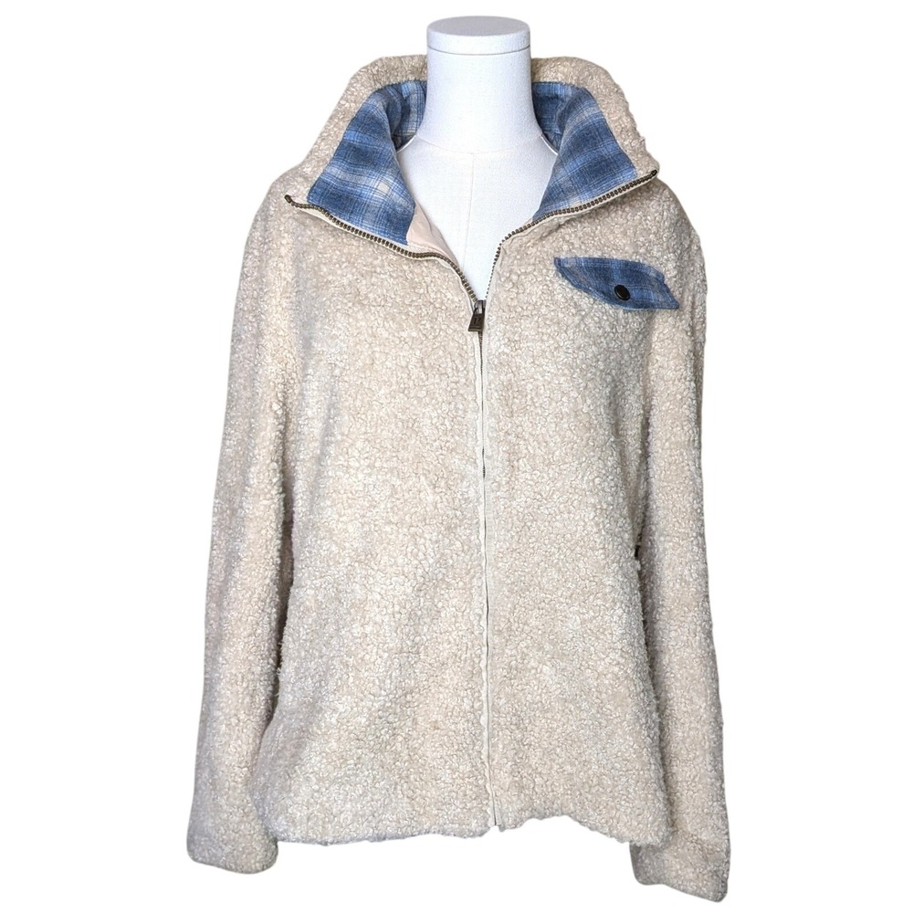 Pendleton Sherpa Fleece Zip Jacket Cabincore Western Plaid Trim‎ XL